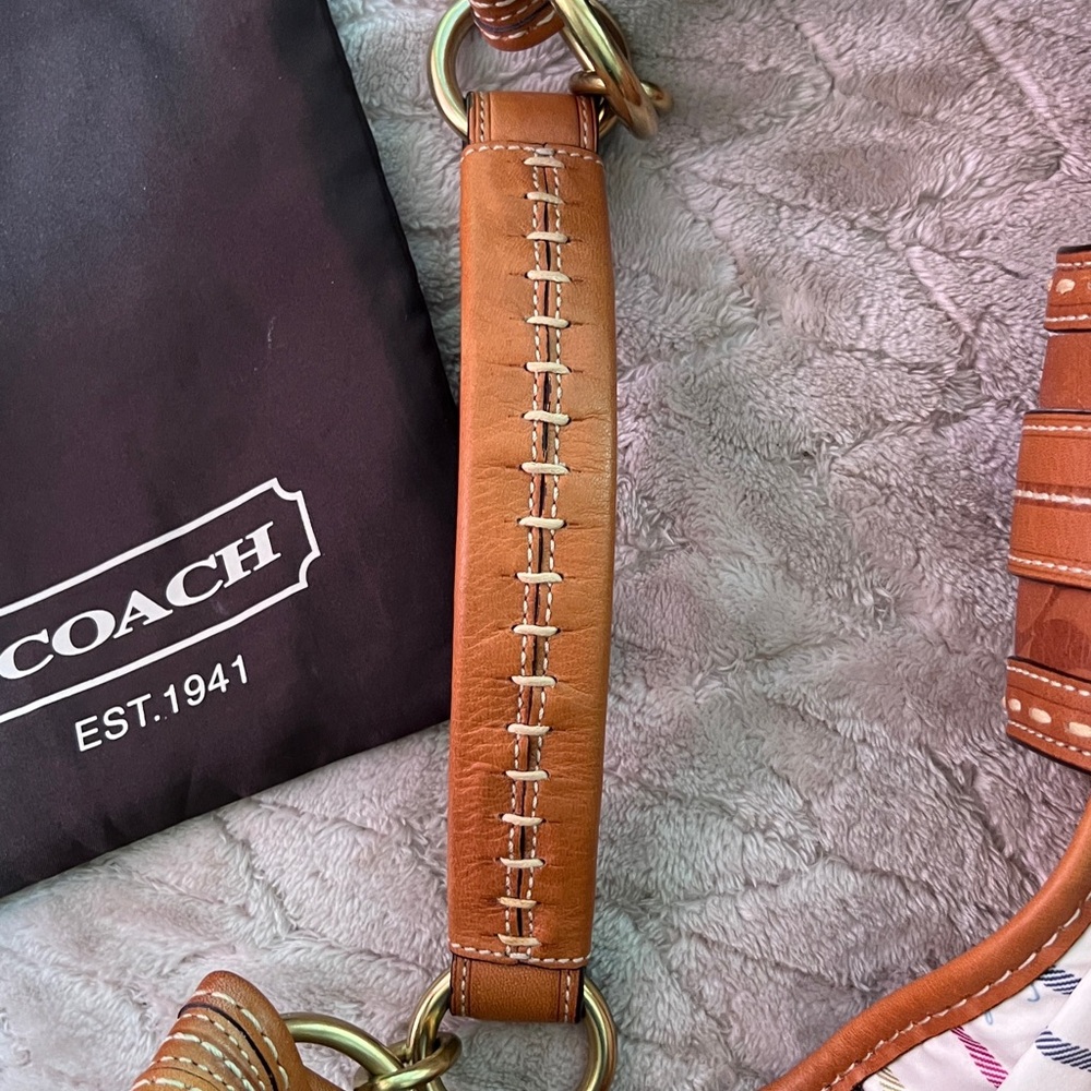 Coach, Brown and Tan raffia and leather Woven Handbag - Picture 11 of 11